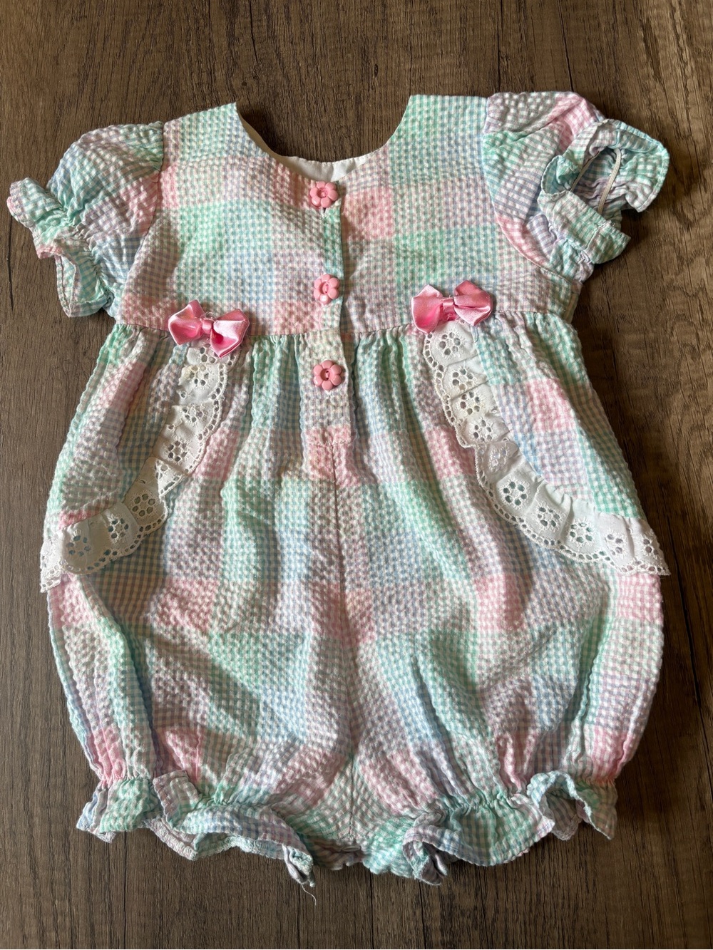 Vintage 90s 2000s Baby Bubble Romper Pastel Girly Lace Plaid Rainbow 18M